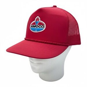 Vintage Amoco Patch Snapback Trucker Hat‎ Cap Red Mesh Rope Gas Oil 80s Retro